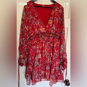 Free People Bold Red Flowy Dress